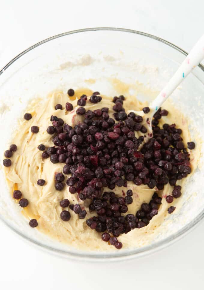 bowl of thick blueberry muffin batter