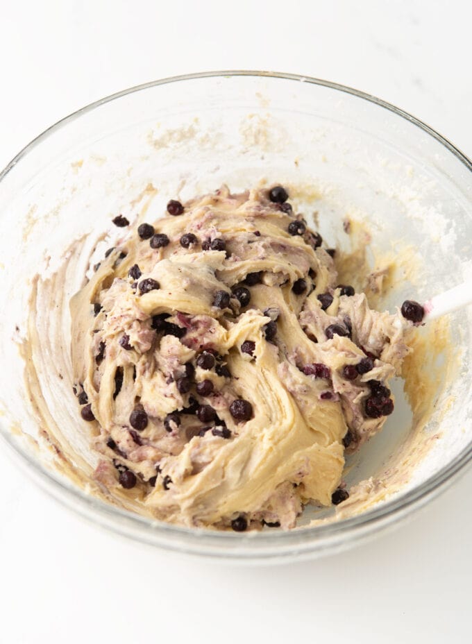 bowl of sour cream blueberry muffin batter