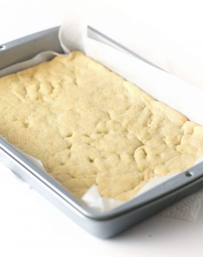 unfrosted pan of sugar cookie bars