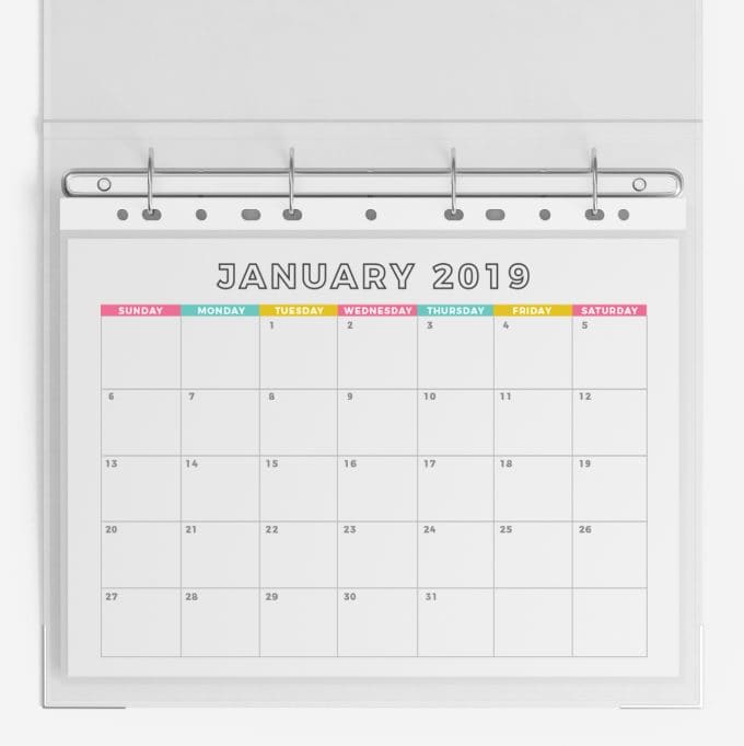free monthly calendar printable binder for 2019 