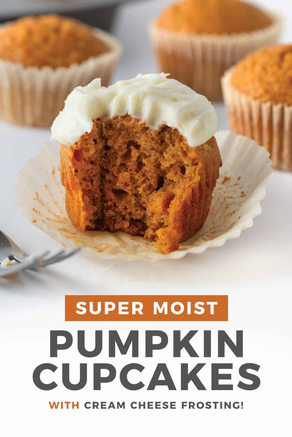 A super moist, melt-in-your-mouth EASY pumpkin cupcake topped with a 3-ingredient cream cheese frosting! Perfect Fall treats or Thanksgiving desserts. #pumpkin #thanksgiving #falltreats #falldesserts