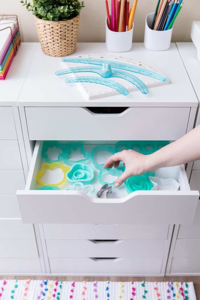 Drawer of cookie cutter storage