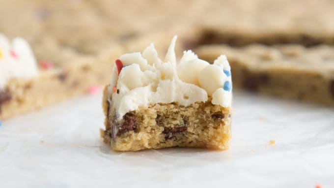 Bite of cookie cake to show inside texture