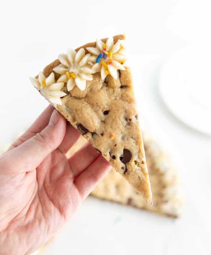 slice of giant birthday cookie cake