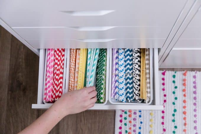 Drawer of colorful paper straws