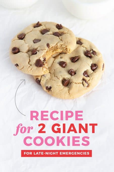 Two large bakery style chocolate chip cookies for emergency