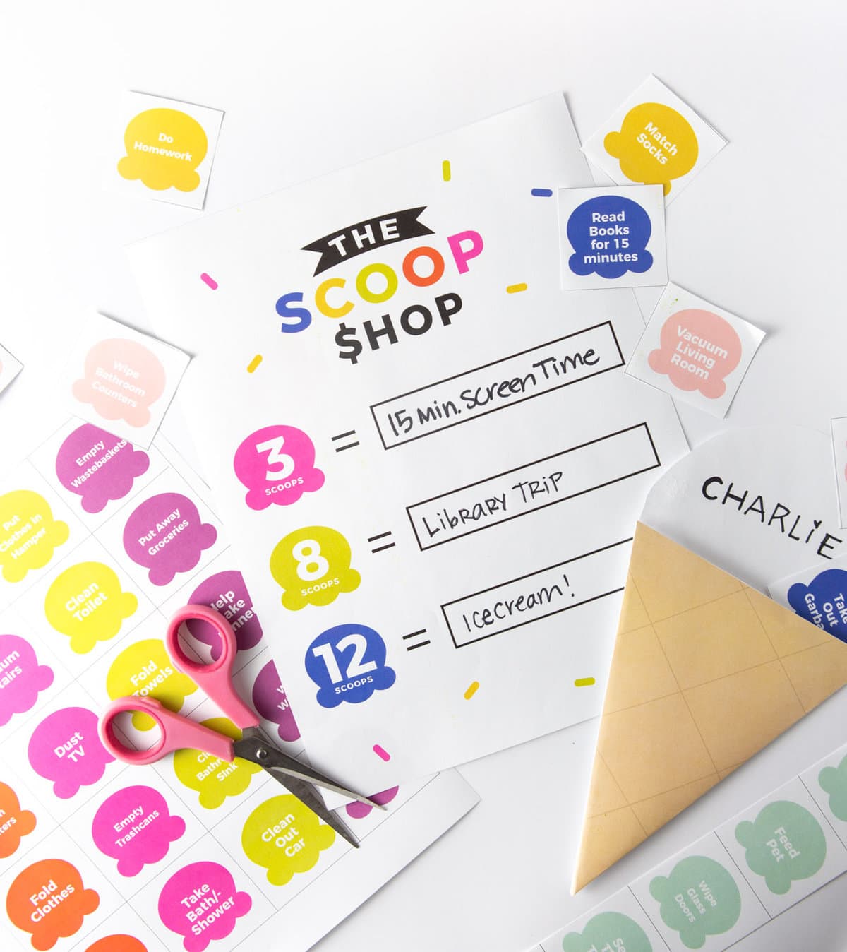 The Scoop Shop Chore Rewards Sheet for Ice Cream Printable Chore Chart