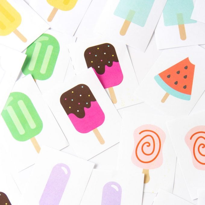 Assortment of popsicle memory game cards