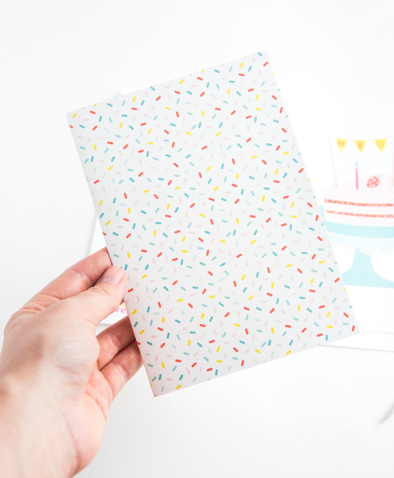 Backside sprinkle pattern of cake printable birthday card