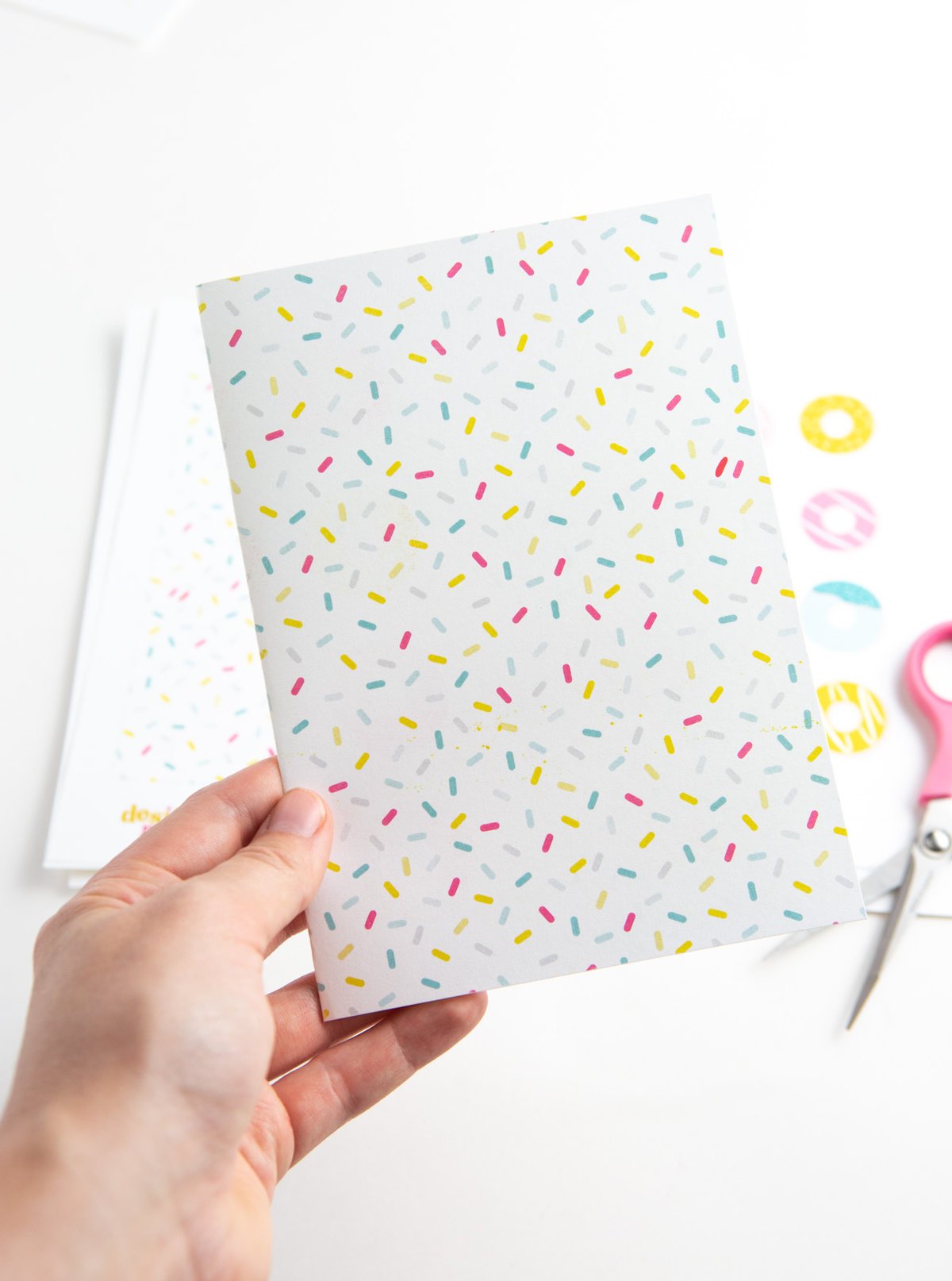 Sprinkle pattern on backside of free donut printable birthday card 