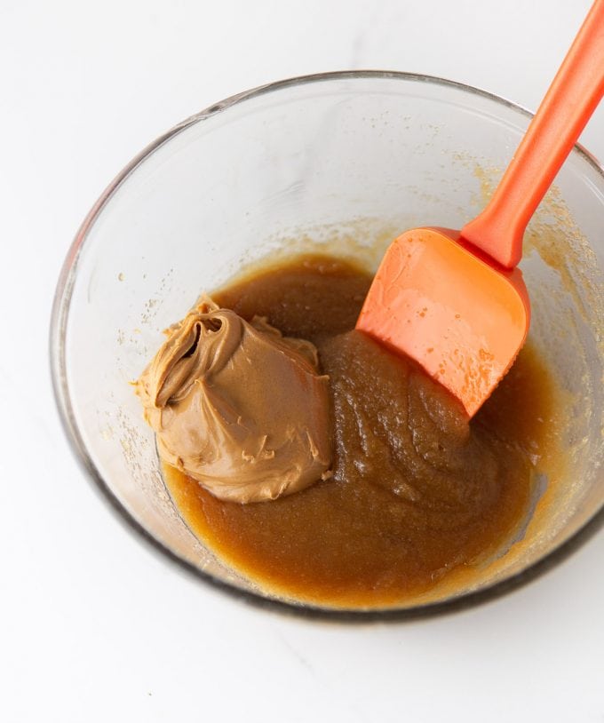 Bowl of peanut butter, brown sugar and butter