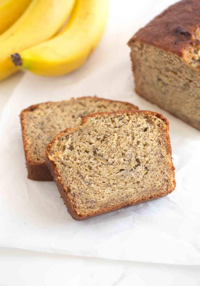 Slices of moist banana bread