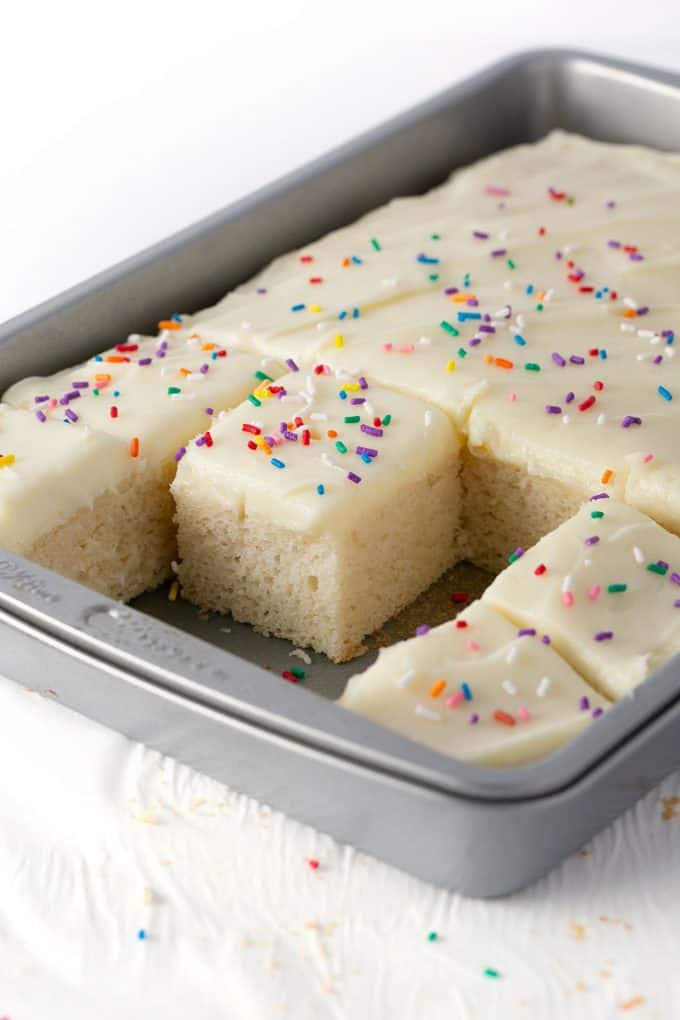 The Best White Sheet Cake (Doctored Cake Mix!)