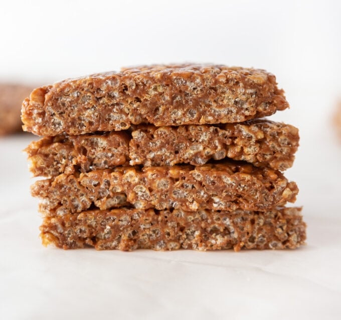 Stack of homemade little debbie star crunch sliced down the middle to show texture