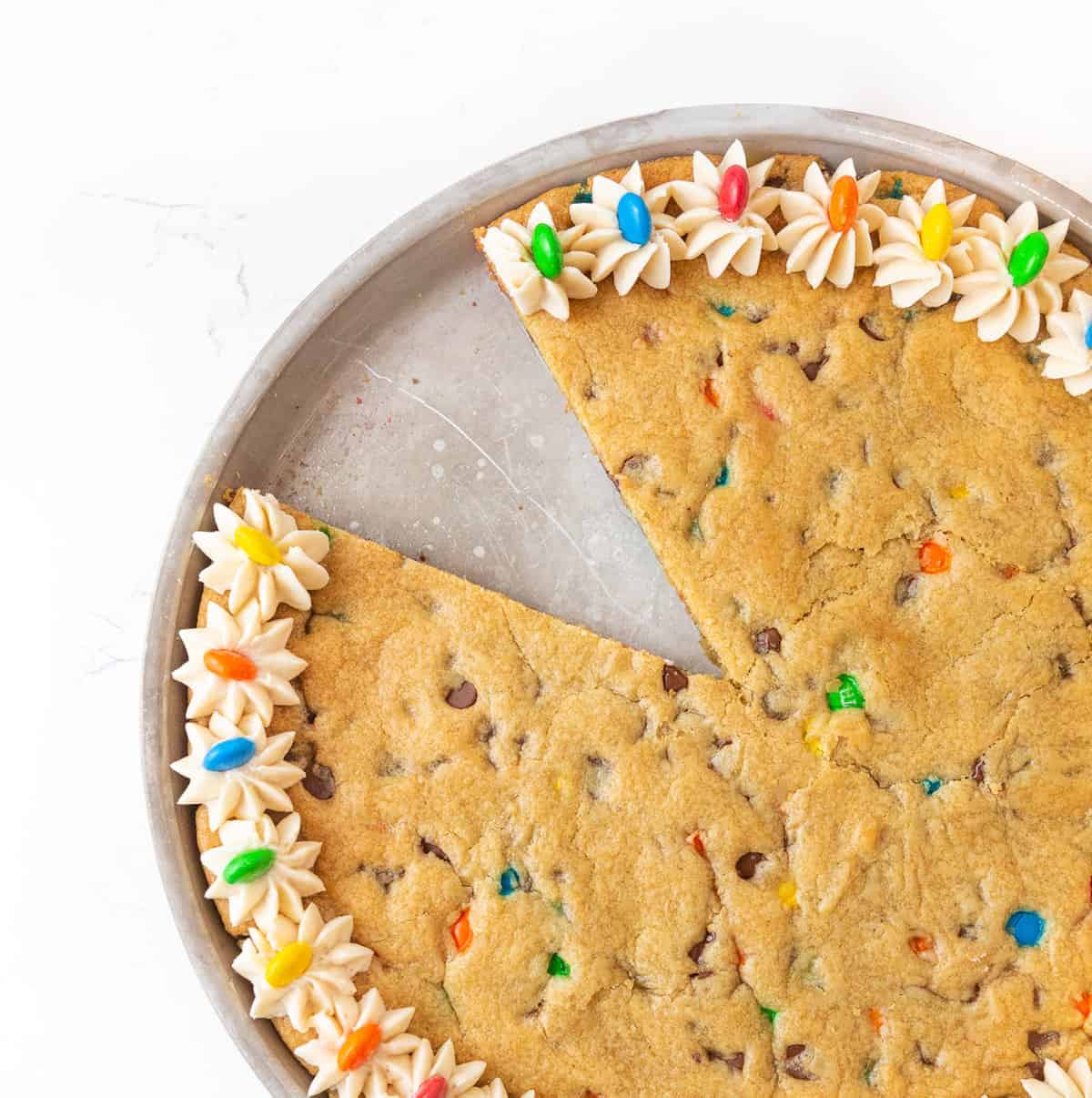 Chewy M&M Cookie Cake - Design Eat Repeat