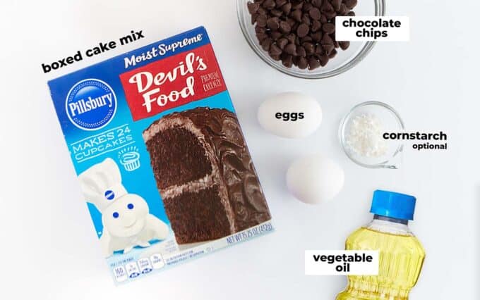 Ingredients for chocolate cake mix cookies