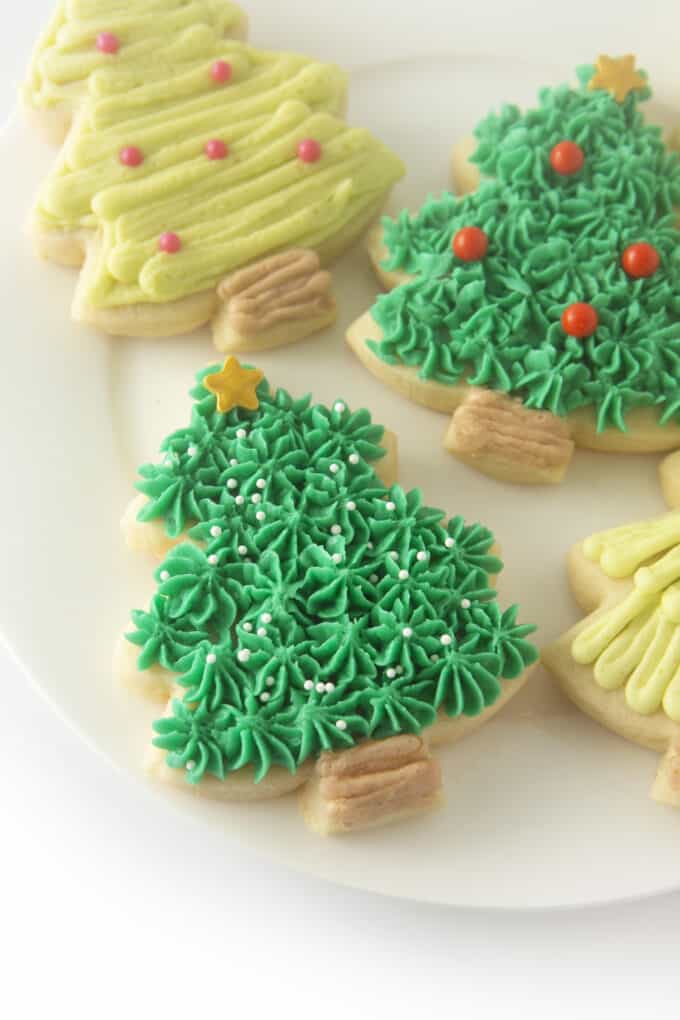 Green christmas tree sugar cookies with sprinkles