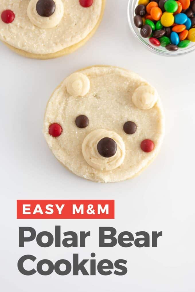 easy polar bear cookies decorated with m&m candy