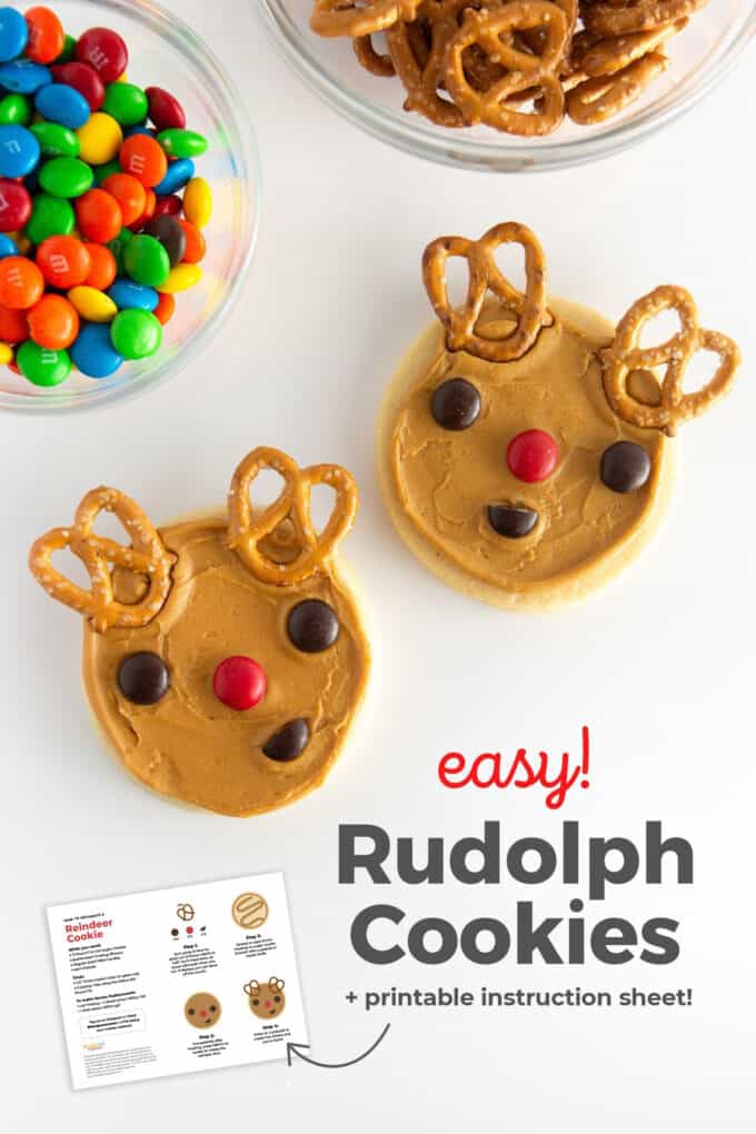 brown rudolph reindeer sugar cookies using M&M's and pretzels