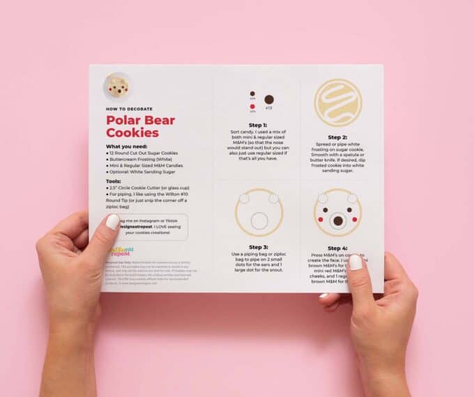 step by step instruction printable for easy polar bear cookies