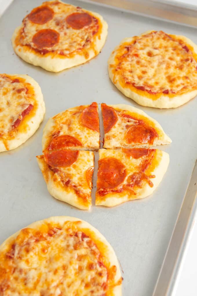 mini pepperoni pizza cut into four slices