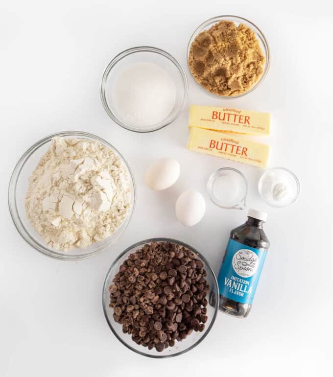 ingredients for chocolate chip double layer cookie cake