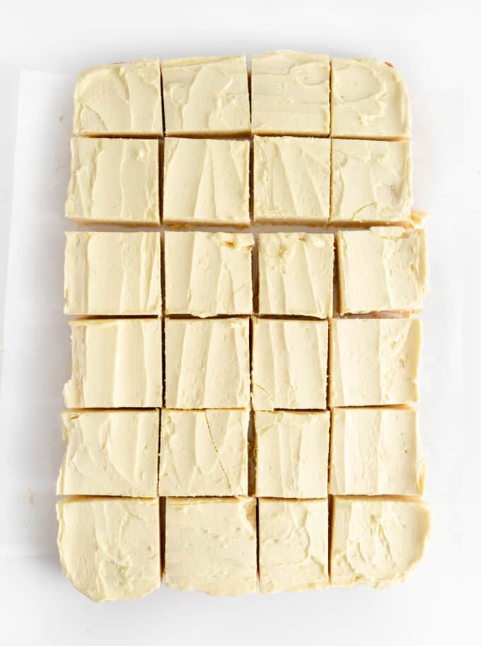 lemon sugar cookie bars cut into 24 squares