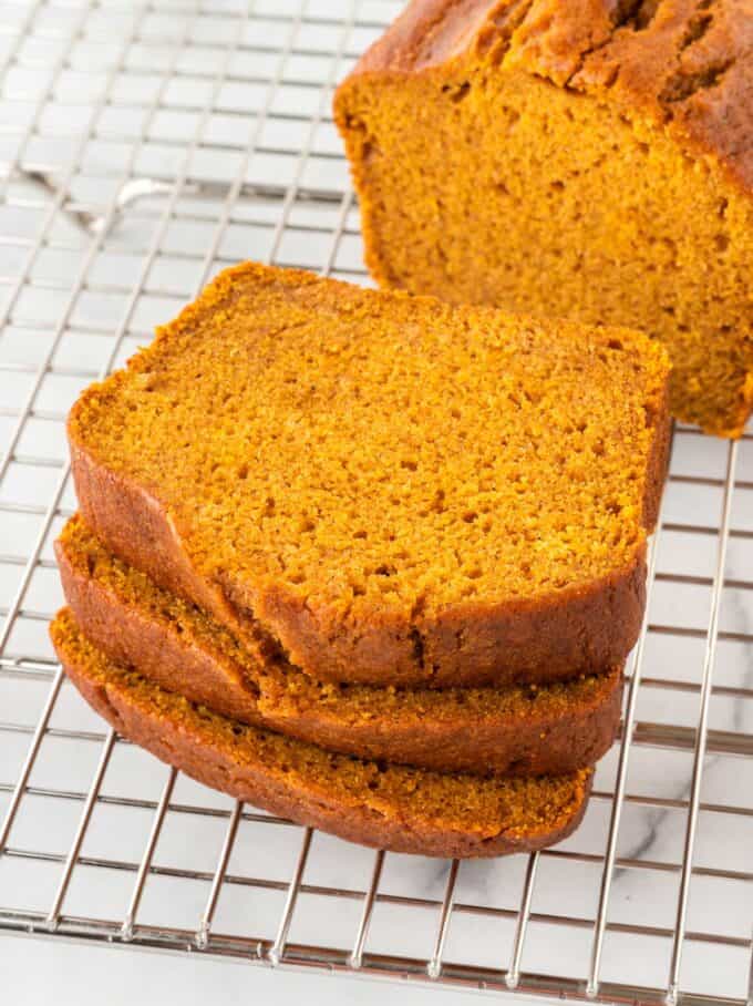 stack of sliced pumpkin bread