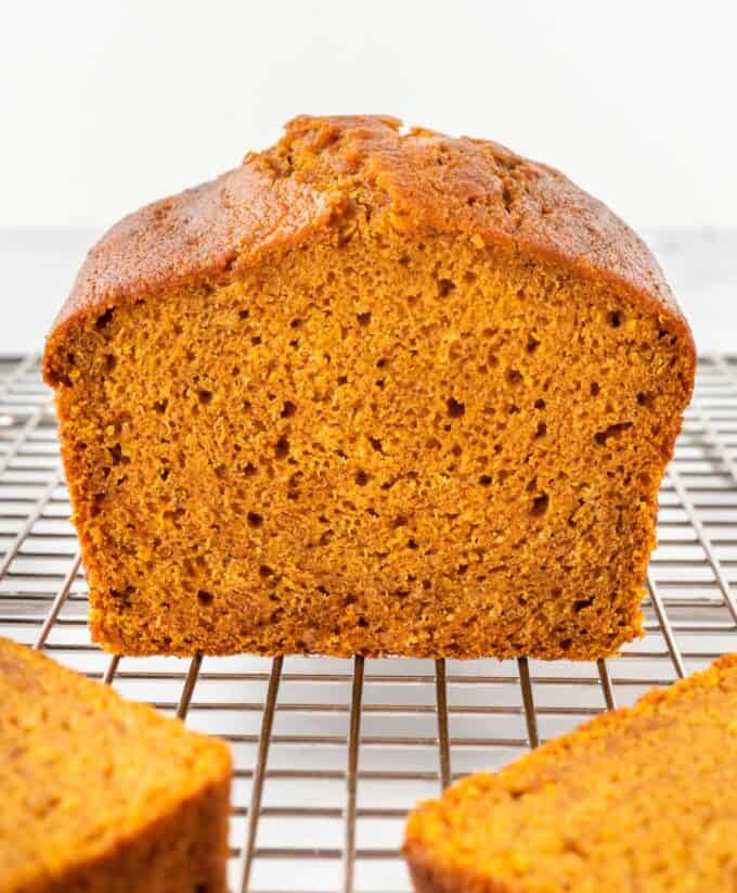 inside of pumpkin bread to show moist texture