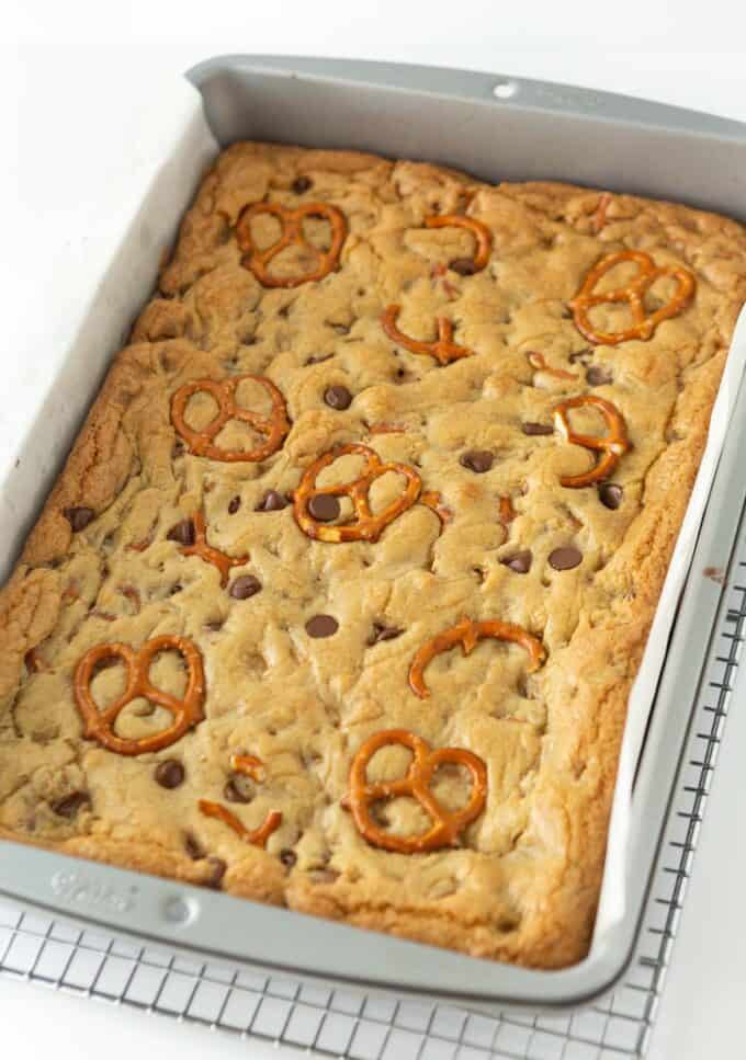 9x13 pan of baked kitchen sink cookie bars