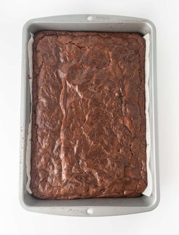 9x13 light metal pan of brownies