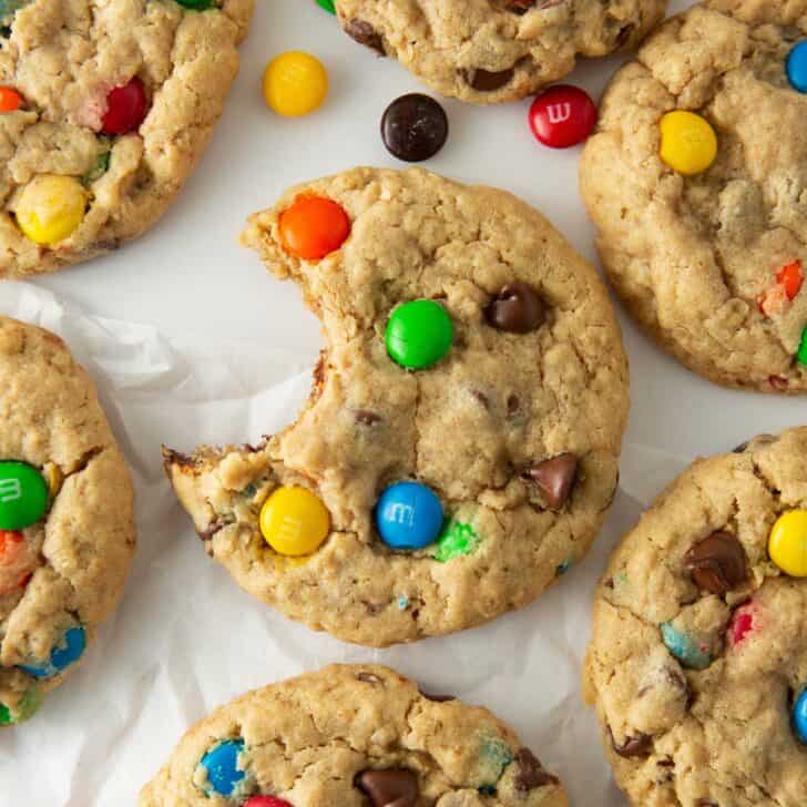 soft and thick m&m monster cookies