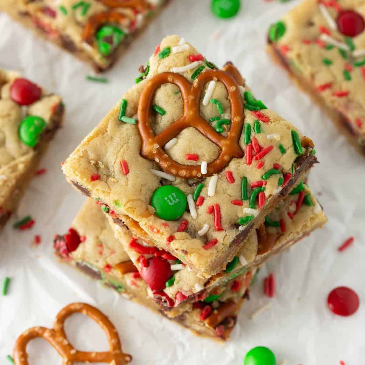 stack of red and green m&m christmas cookie bras