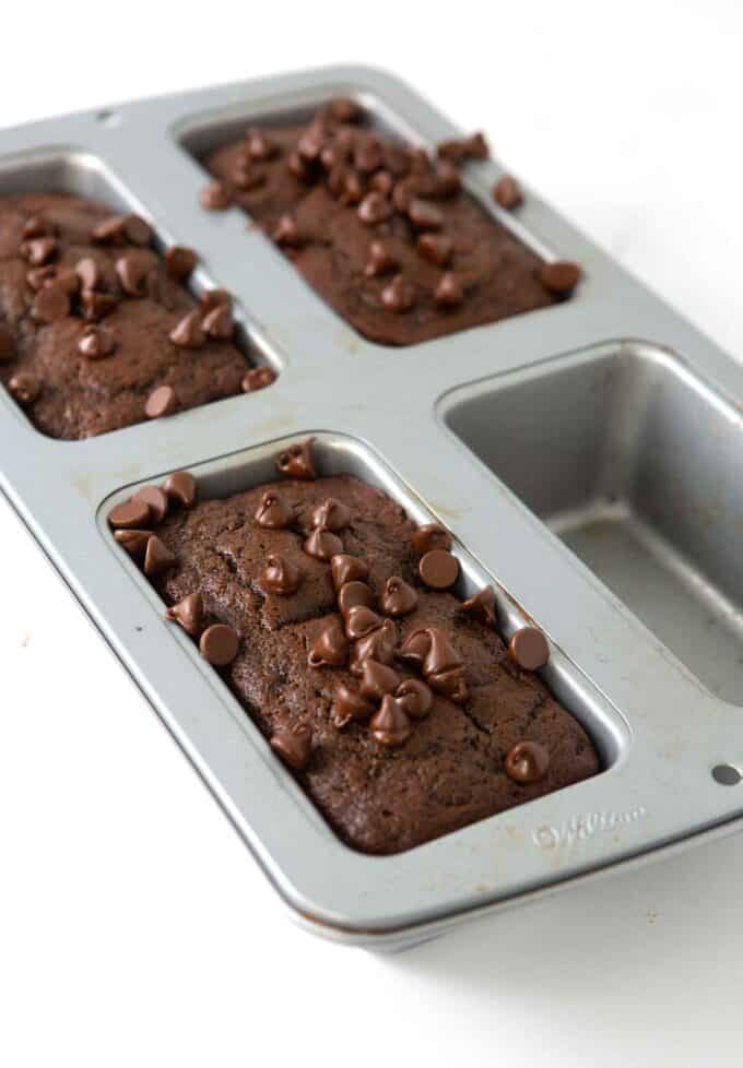 mini loaf of double chocolate chip banana bread