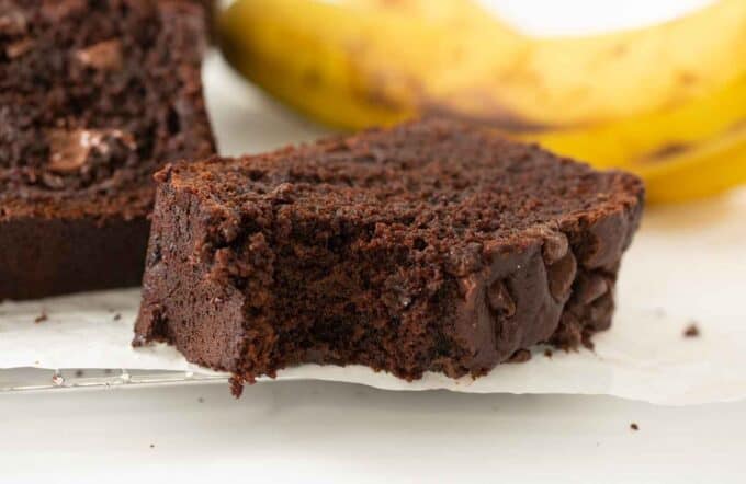 double chocolate banana bread with bite