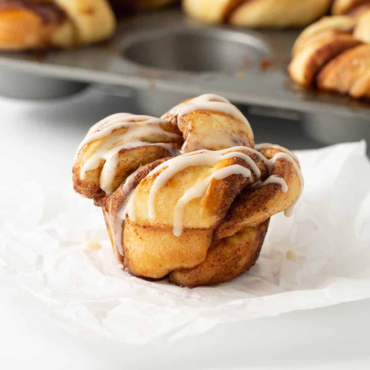 cinnamon roll knots in muffin tin