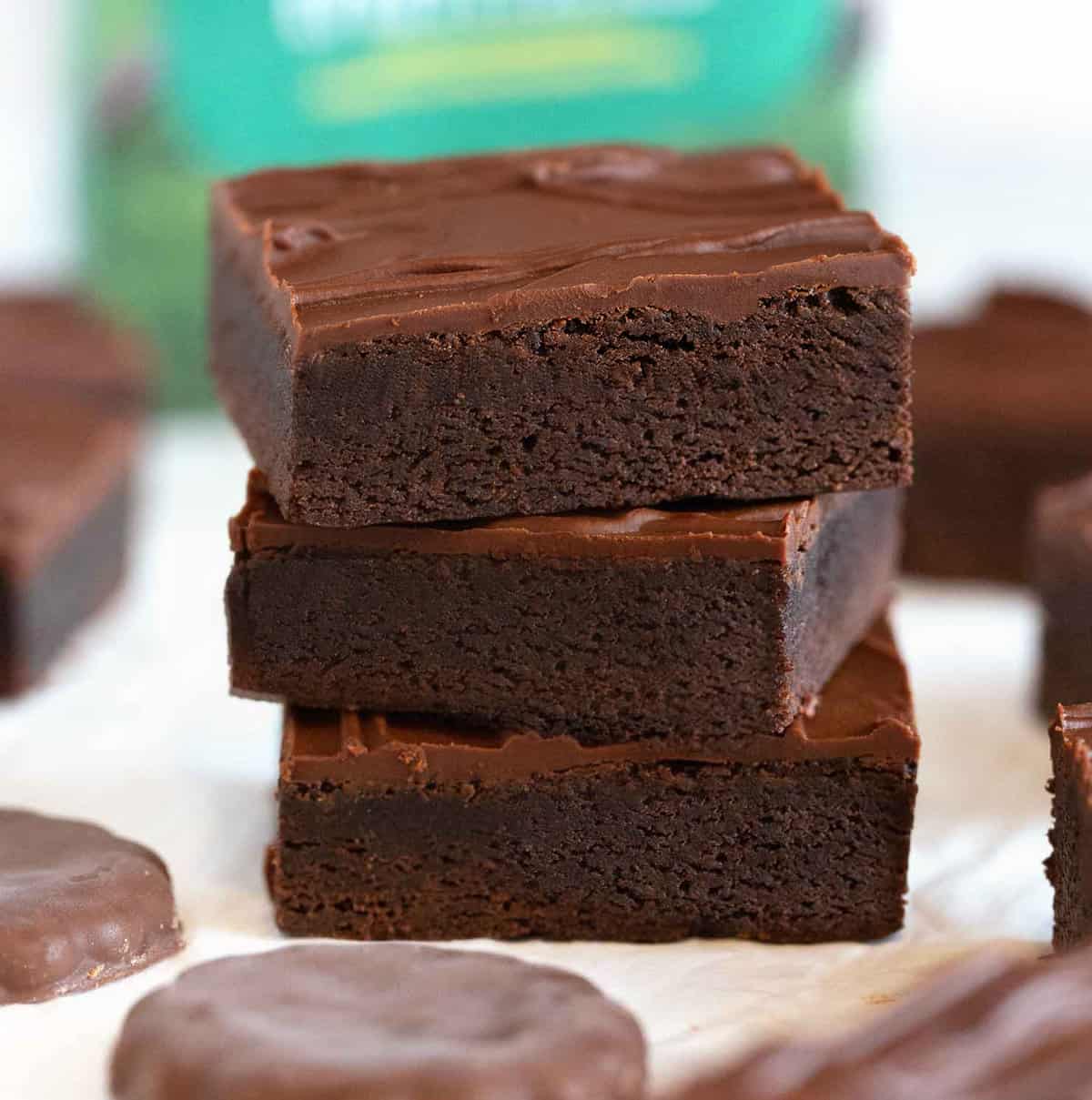 stack of chocolate thin mint square bars