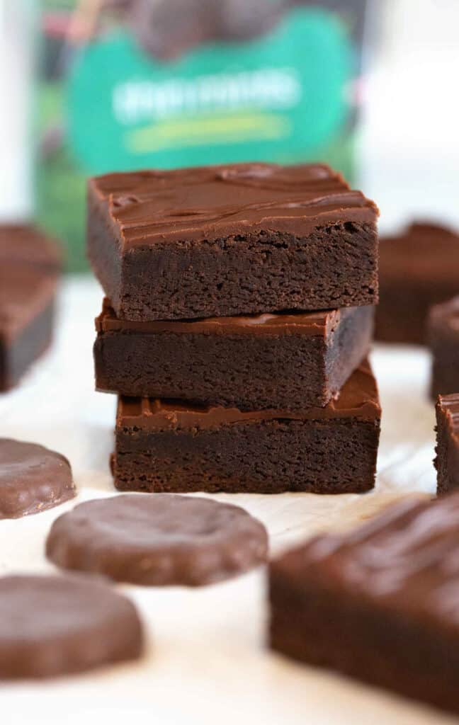 stack of chocolate thin mint square bars