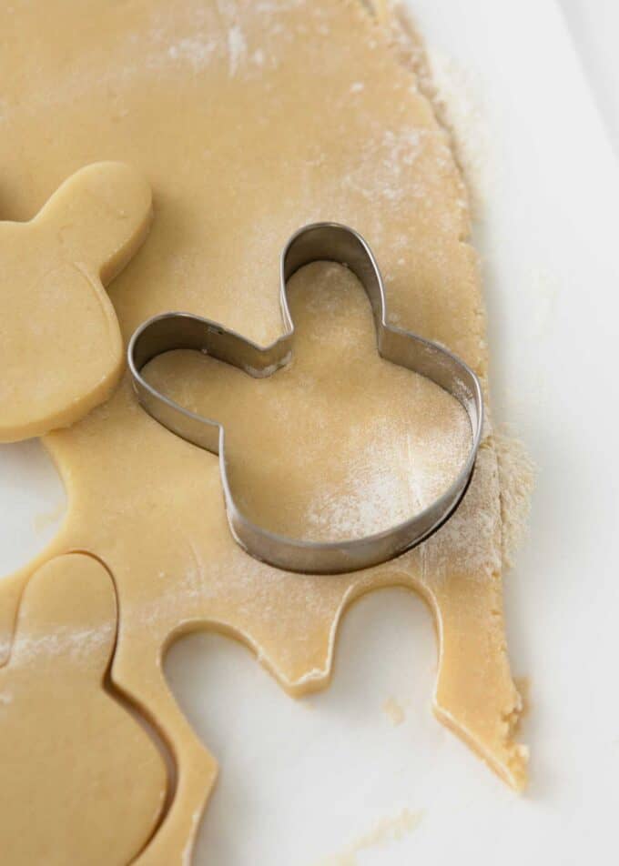 bunny face cookie cutter cutting dough