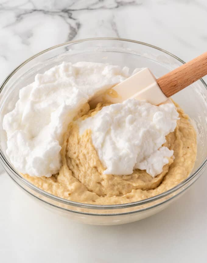 folding egg whites into crispy waffle batter