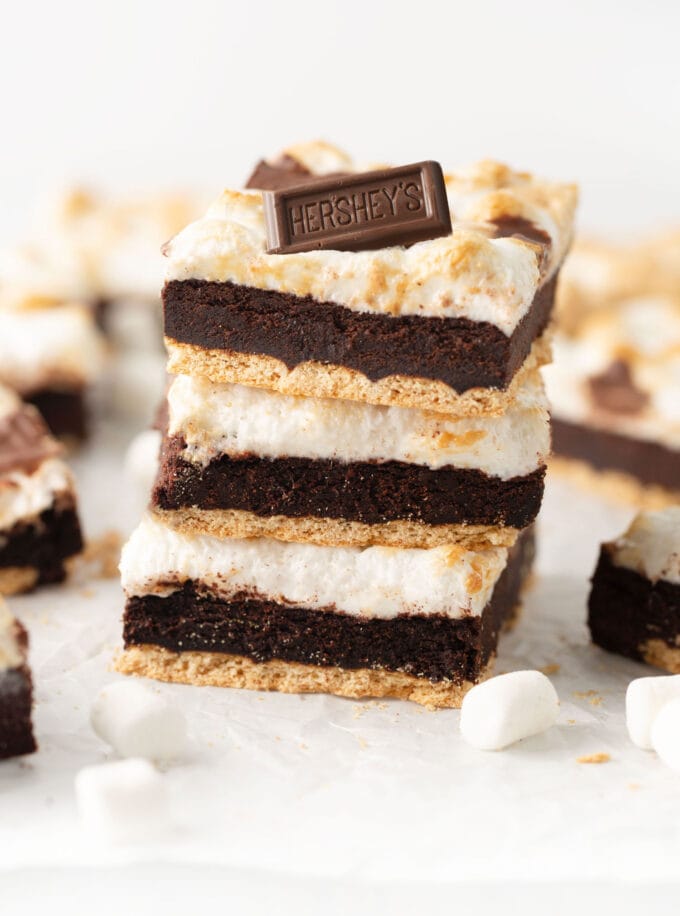 stack of s'more brownie cookie bars