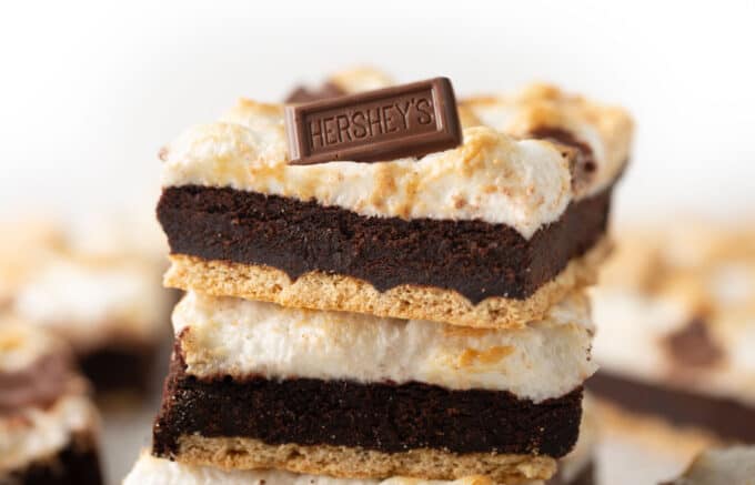 s'more brownie cookie bar with hershey bar on top