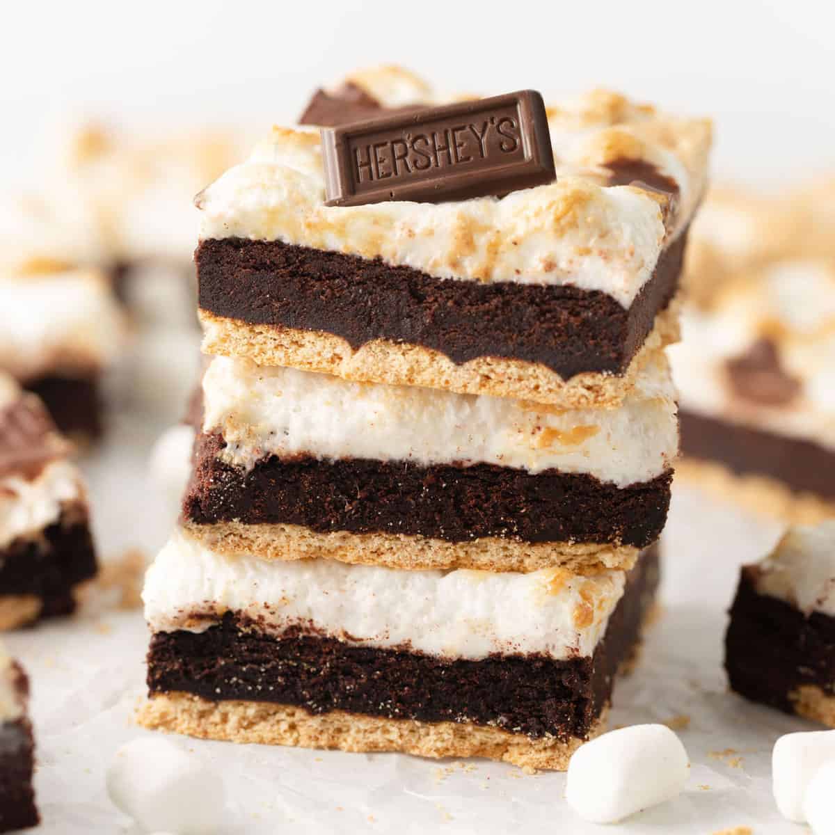 stack of s'more brownie cookie bar recipe