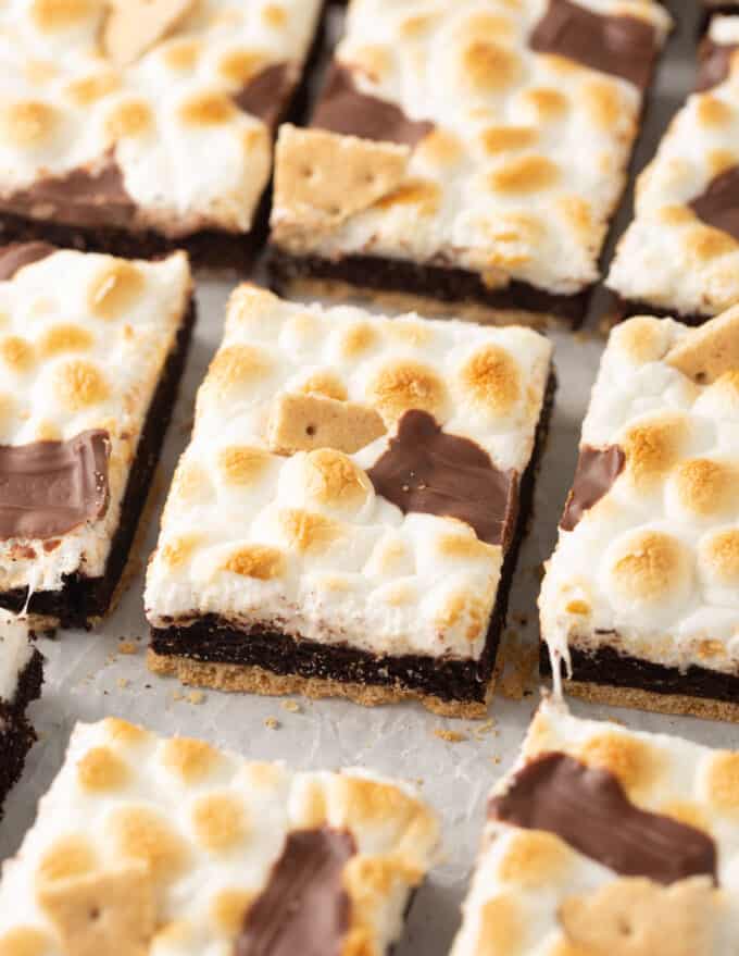 stack of chocolate s'more cookie squares