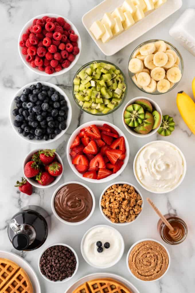 assortment of waffle bar topping ideas