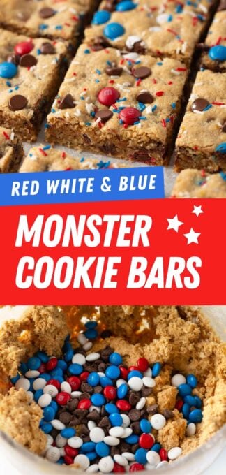4th of july red white and blue monster cookie bars
