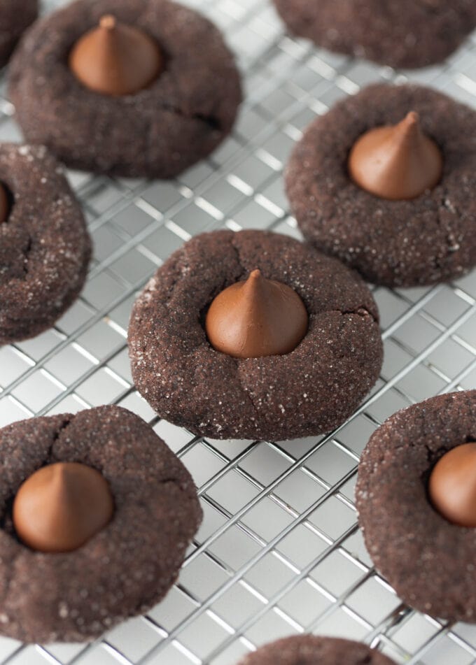 chocolate blossom cookie on wire rack