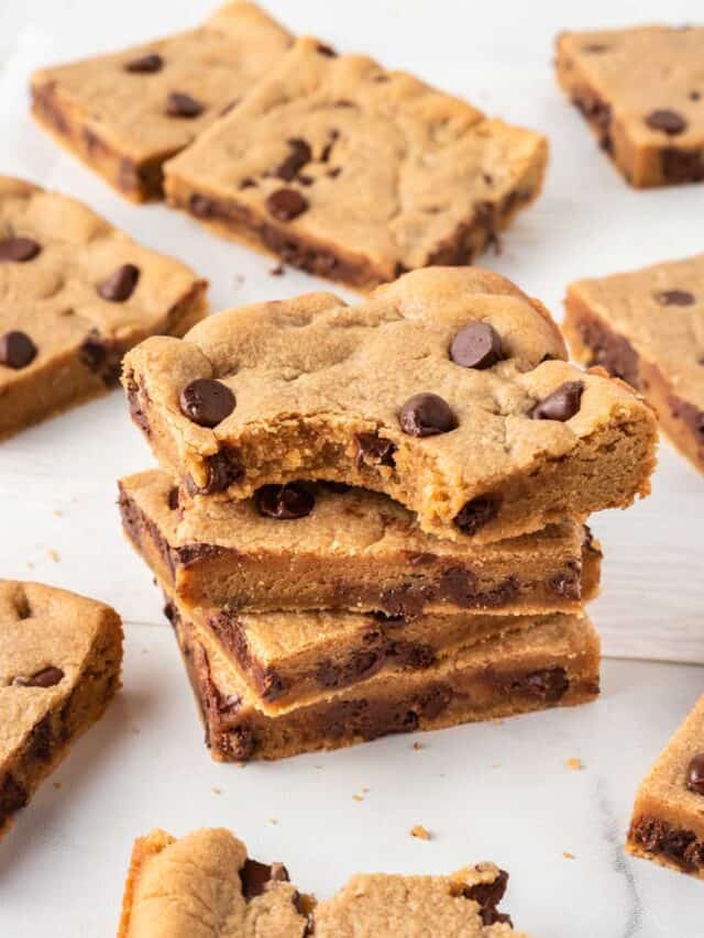 stack of peanut butter chocolate chip cookie bars