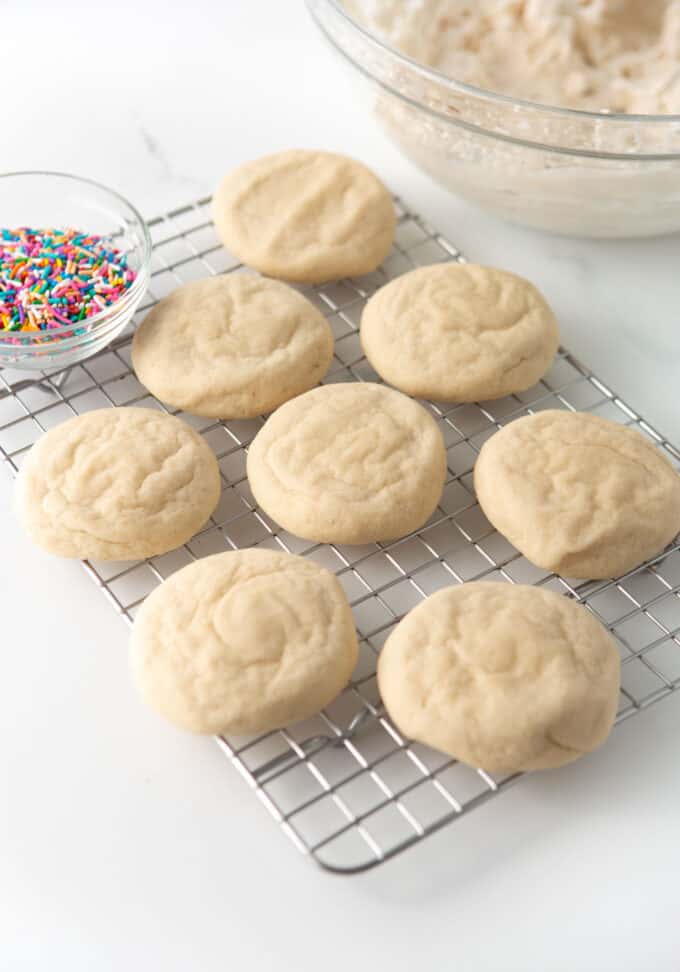 baked dairy free sugar cookies on wire rack