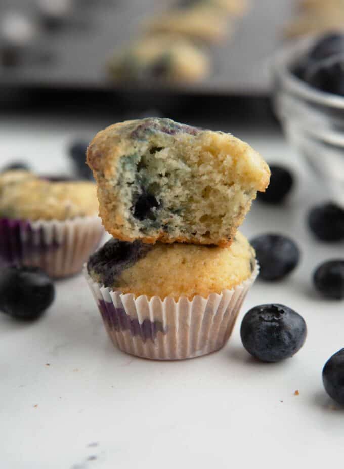 stack of mini blueberry muffins